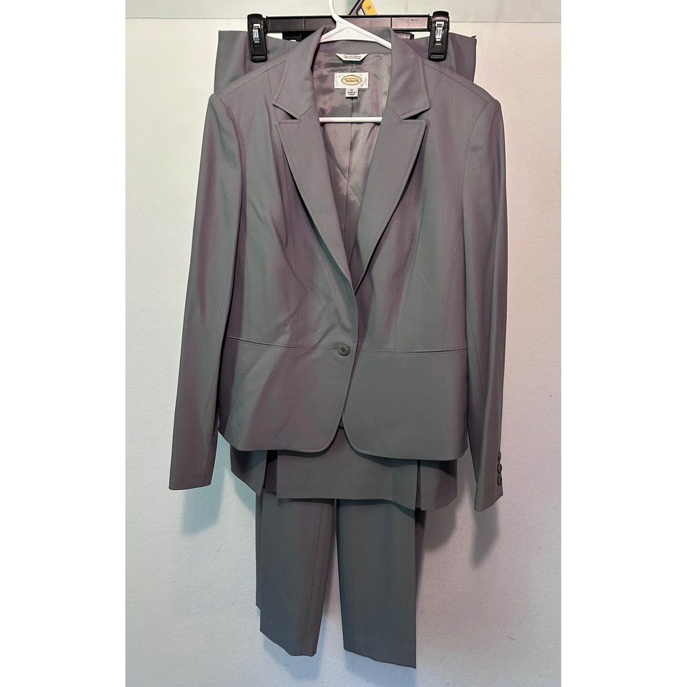 Talbots Womens 3 Piece Suit Set Gray Wool Stretch Blazer Pants Skirt Size 10